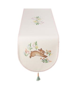 Spring Bunny Embellished Cotton Reversible Table Runner, 14"x72" 