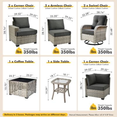 9 Pieces Outdoor Patio Furniture Set,Rattan Sectional Sofa Couch,Outside Coversation Set with Extra Deep Swivel Chairs and Solar Coffee Table for Porch Balcony Backyard Deck Poolside