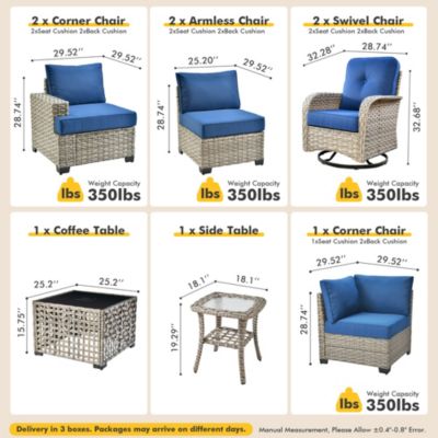 9 Pieces Outdoor Patio Furniture Set,Rattan Sectional Sofa Couch,Outside Coversation Set with Extra Deep Swivel Chairs and Solar Coffee Table for Porch Balcony Backyard Deck Poolside