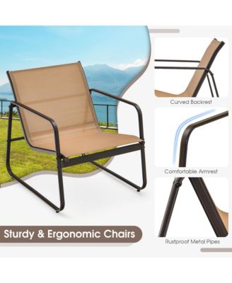3 Pieces Patio Conversation Set Outdoor Metal Chair & Table Tempered Glass Top