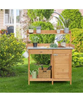 Outdoor Garden Potting Bench Table with Storage Shelf