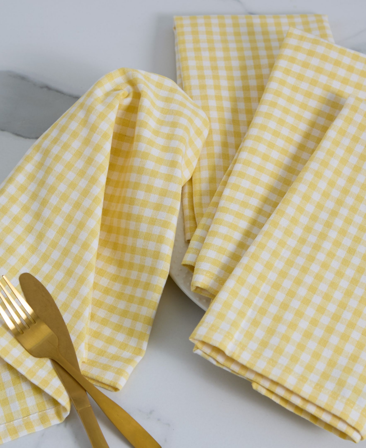 Design Imports Sundress Yellow Gingham Cotton Napkins, Set Of 4 In Yellow