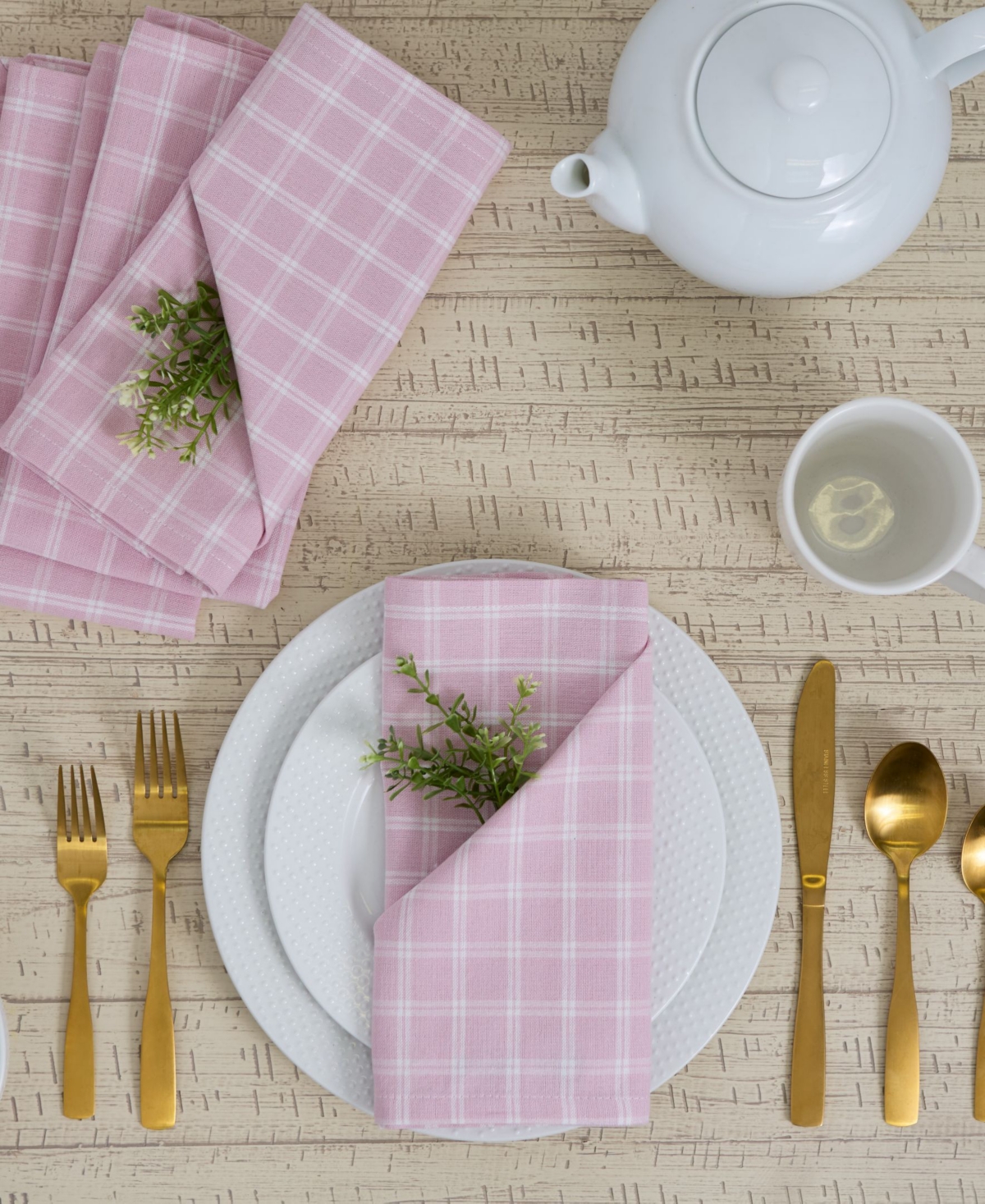 Design Imports Lilac Windowpane Plaid Cotton Napkins, Set Of 4 In Pink