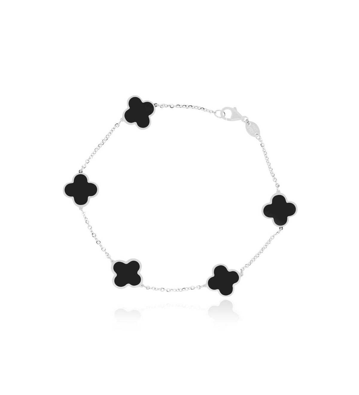 Small Onyx Clover Bracelet 14K White Gold - Onyx