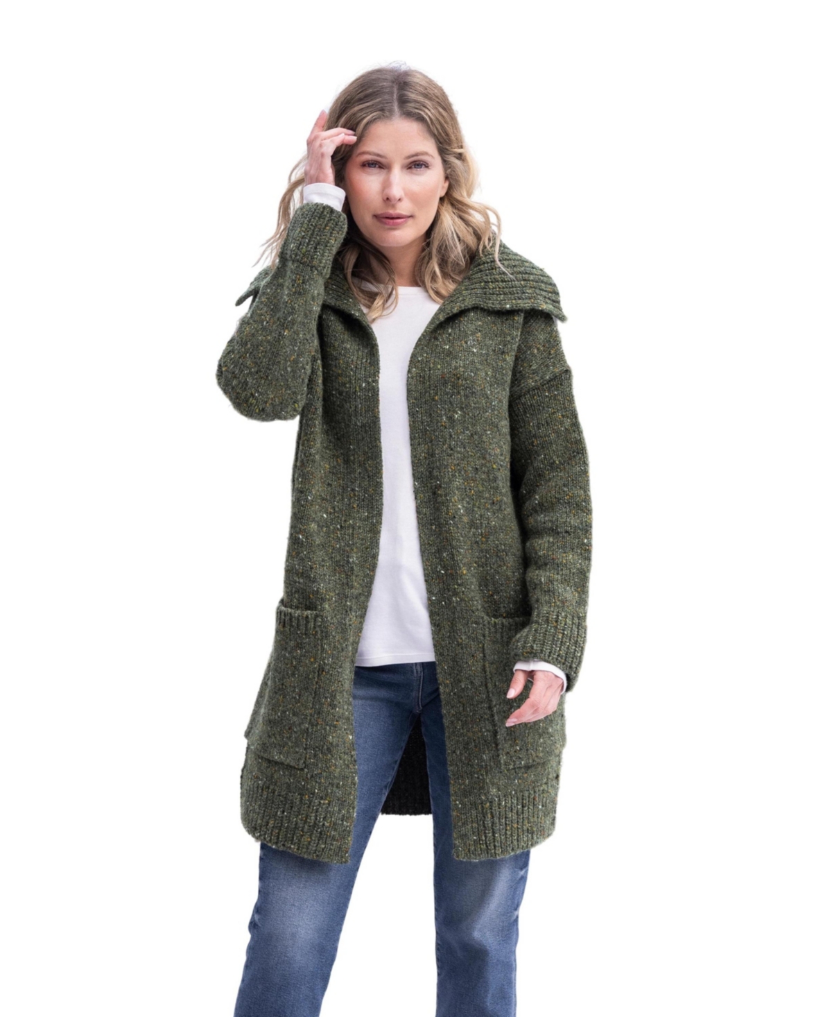 Women's Donegal Longline Coatigan - Olive