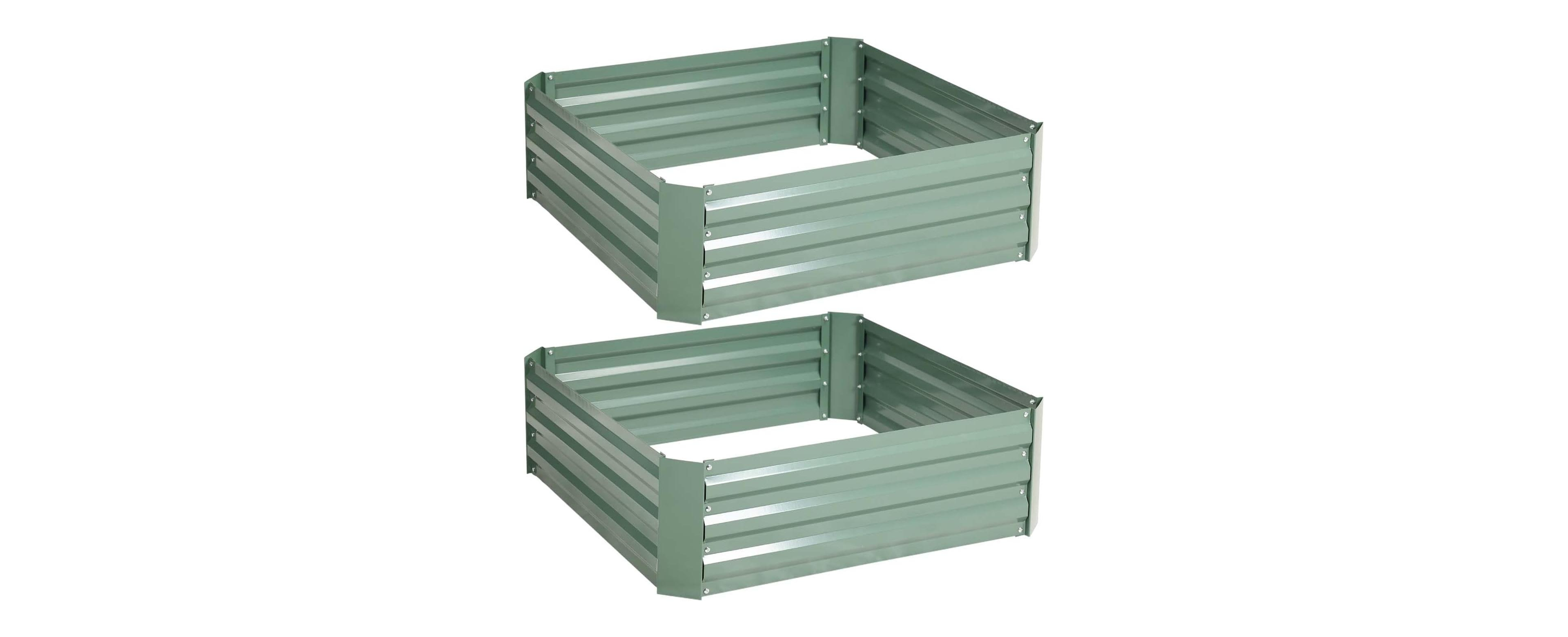 Aoodor 2 Pcs Outdoor Raised Garden Bed Galvanized Steel Planter Box