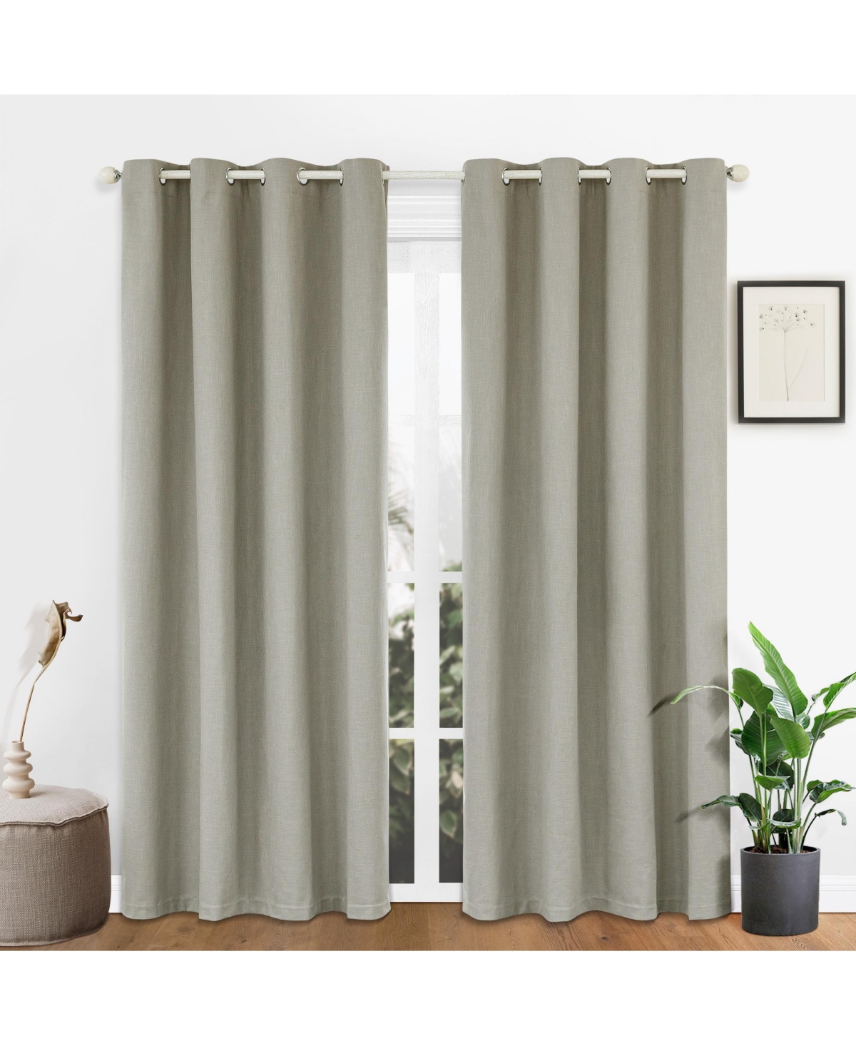 100% Blackout Linen Blend Texture Grommet Curtain Pair(2 Panels) - Taupe