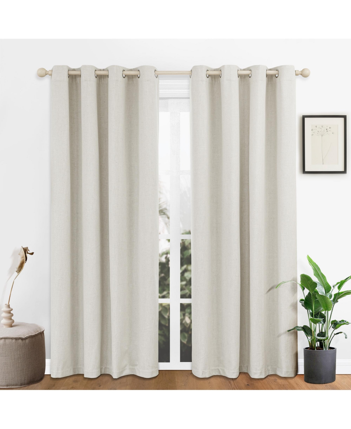 100% Blackout Linen Blend Texture Grommet Curtain Pair(2 Panels