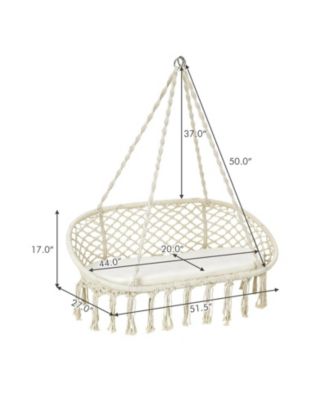 2 Person Hanging Hammock Chair with Cushion Macrame Swing