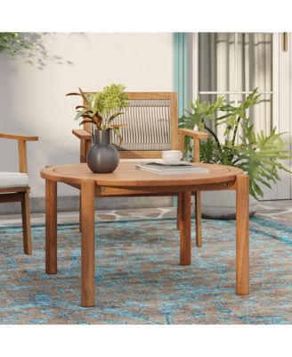 Natural Wooden Outdoor Coffee Table, Round Solid Wood Patio Table