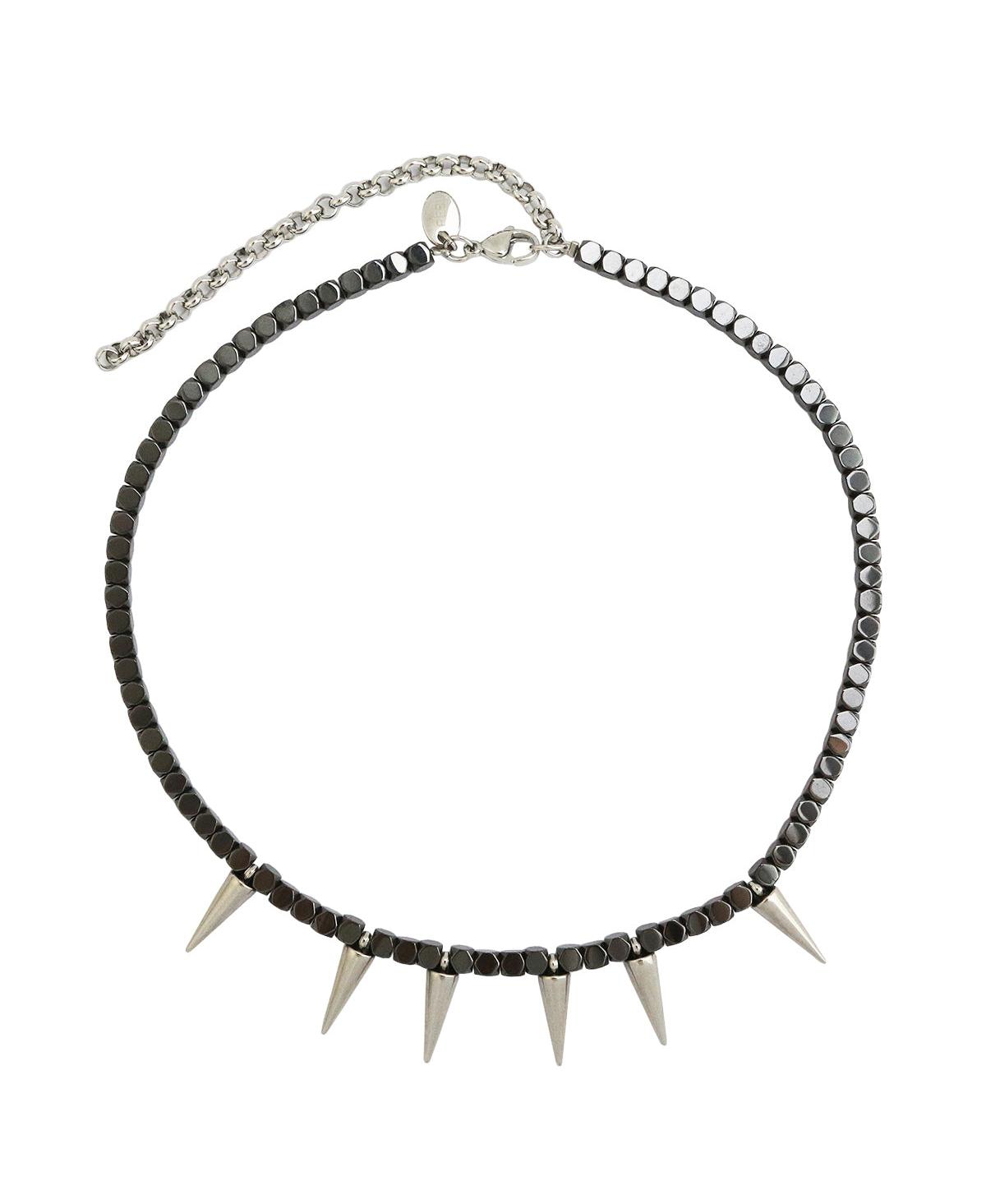 Beaded Spike Necklace / Hematite - Black
