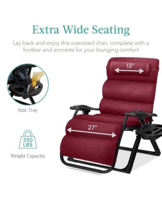 Oversized Zero Gravity Chair, Folding Recliner w/ Removable Cushion, Side Tray