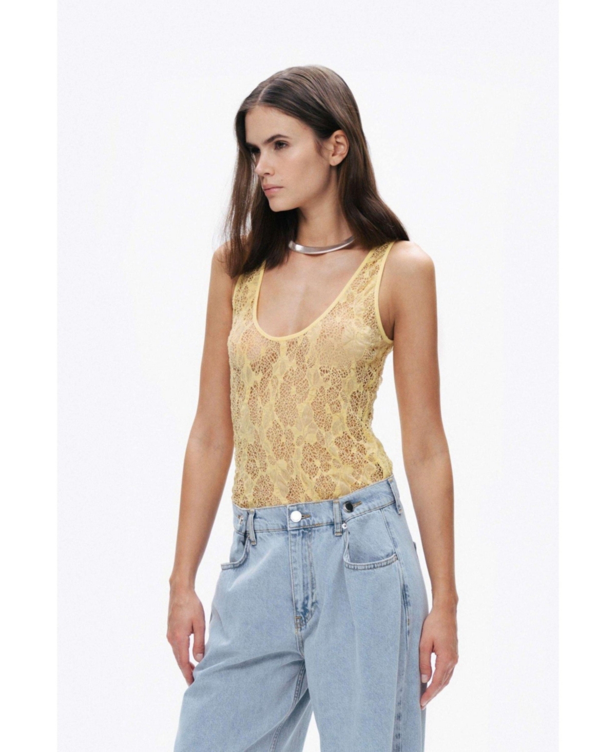 Women's Halter Neck Lace Blouse - Yellow