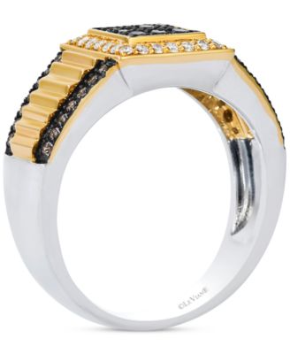 Chocolatier&reg; Men's Chocolate Diamond & Vanilla Diamond Square Cluster Ribbed Ring (1/2 ct. t.w.) in 14k Gold & Sterling Silver