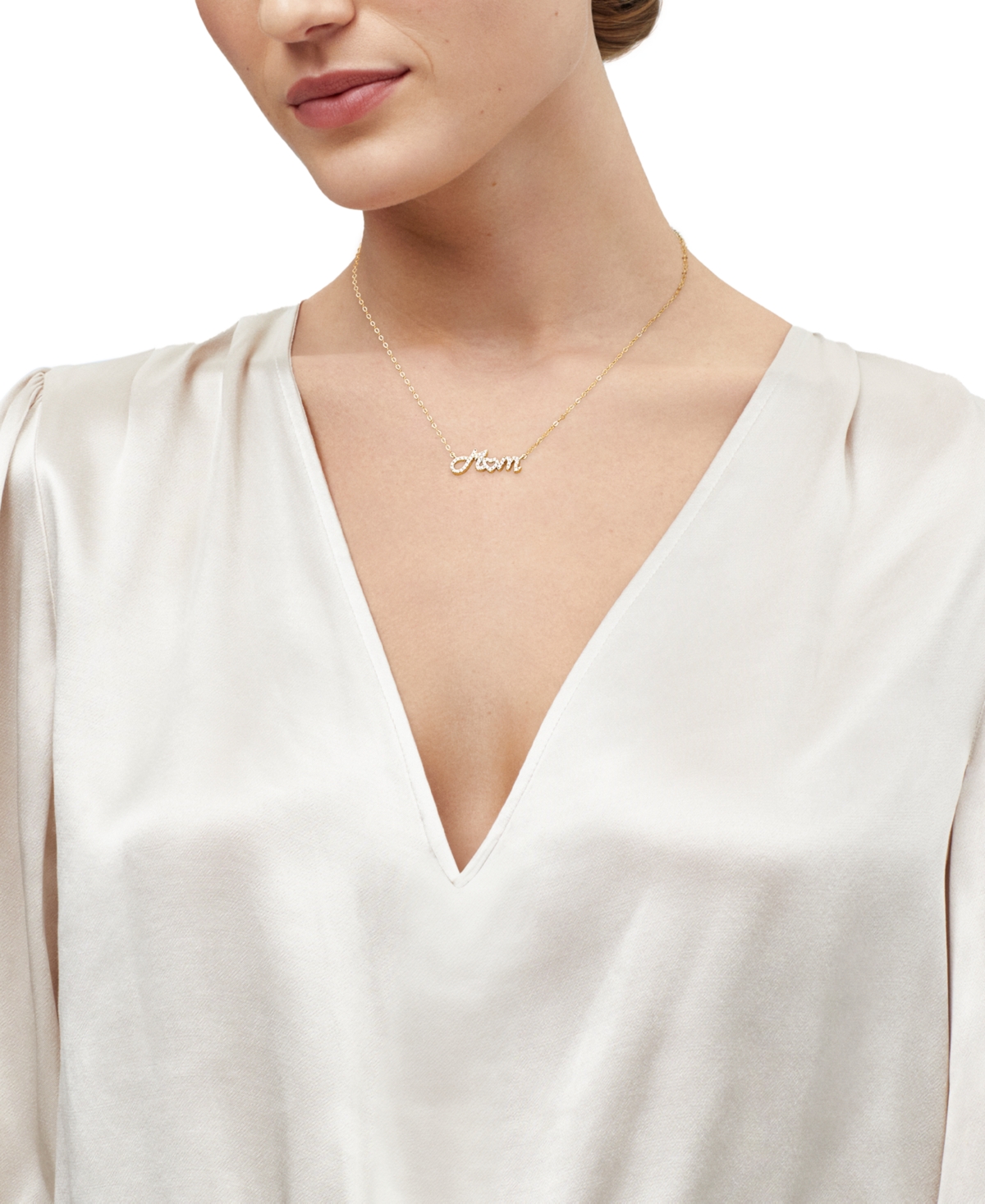 Macy's Diamond Mom Heart 18" Pendant Necklace (1/5 Ct. T.w.) In 14k Gold-plated Sterling Silver In Gold-plated Sterling Silver