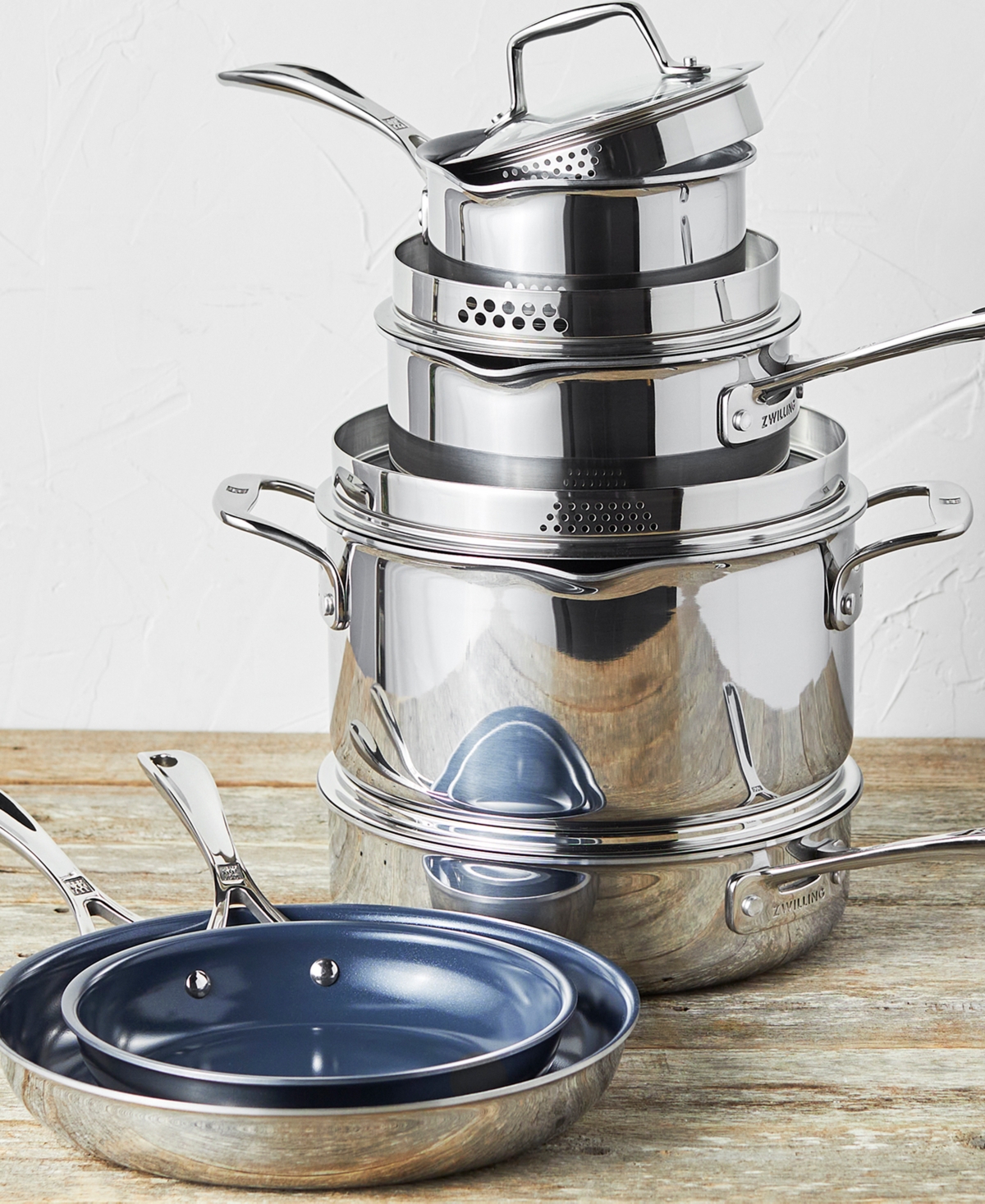 Zwilling Clad Cfx 10-piece Stainless Steel Ceramic Nonstick Cookware Set In Silver