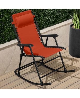 Folding Outdoor Zero Gravity Rocking Lounge Chair w/ Headrest Pillow