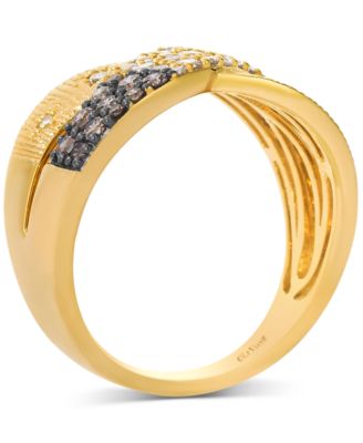 Chocolate Ombr&eacute; Diamond & Nude Diamond Ribbed Crossover Ring (3/4 ct. t.w.) in 14k Gold