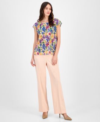 Women's Floral-Print Plisse Blouse