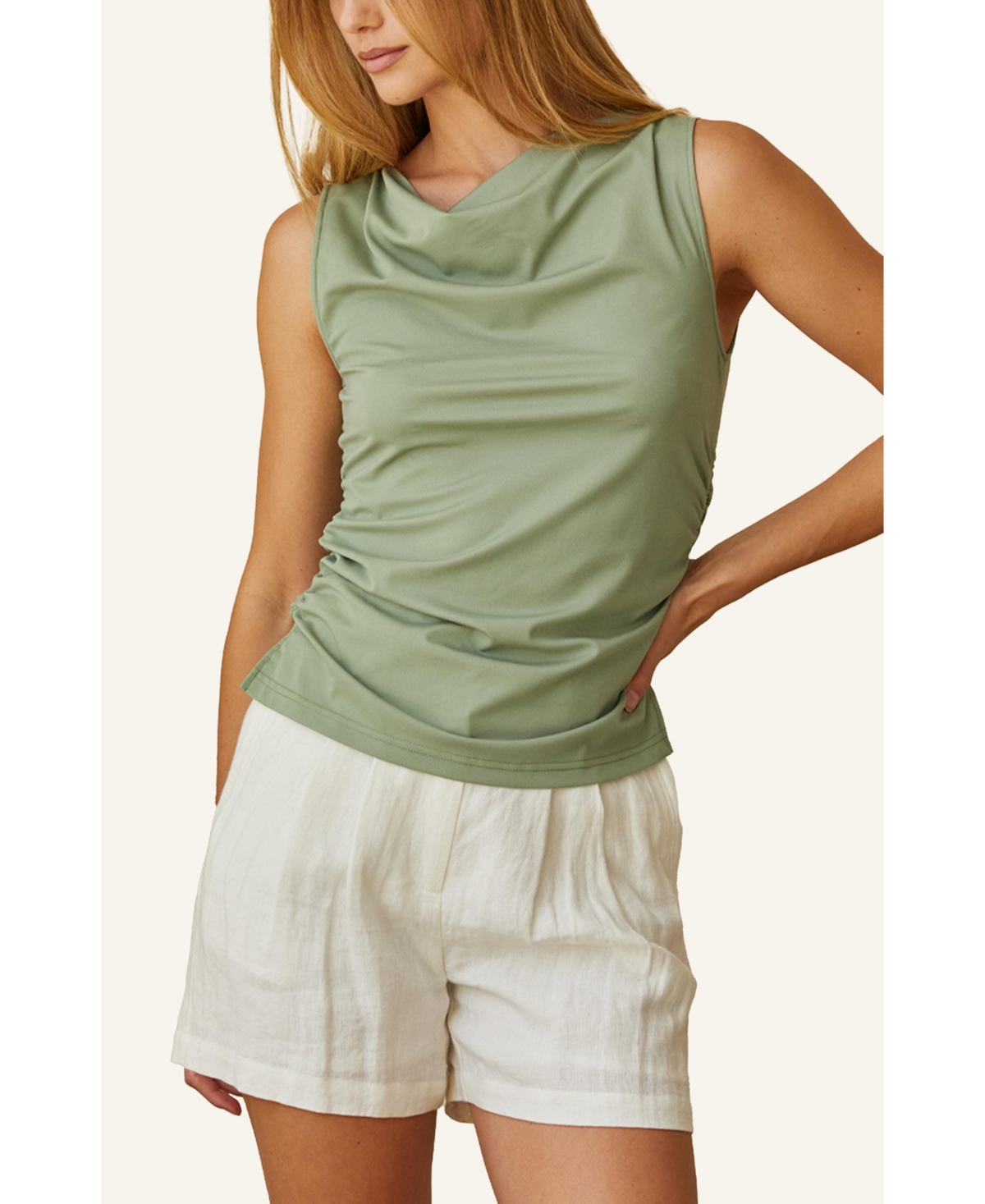 Women's Clem Shirred Knit Top - Open white + bone