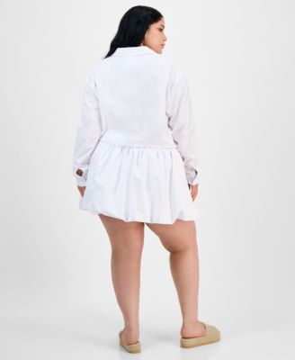 Trendy Plus Size Collared Tie-Hem Shirt & Bubble-Hem Skirt