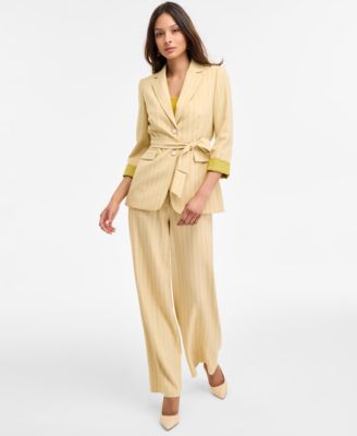 Женский блейзер Tahari ASL в тонкую полоску с зубчатым воротником и поясом