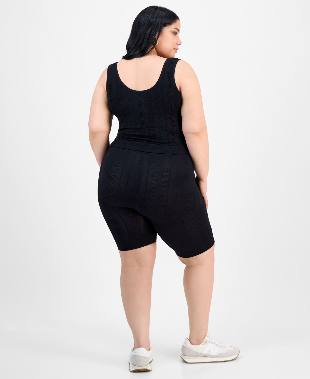 Full Circle Trends Trendy Plus Size Mixed Stitch Crop Top & Bike Shorts Set