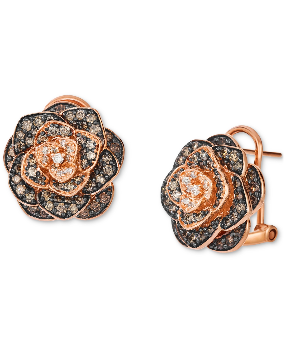 Le Vian Chocolate Ombre Diamond Rose Statement Earrings (1-1/2 Ct. T.w.) In 14k Rose Gold In Rose Gold