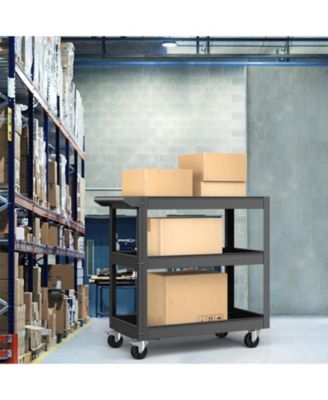 3-Tier Metal Utility Cart Trolley Tool with Flat Handle and 2 Lockable Universal Wheels