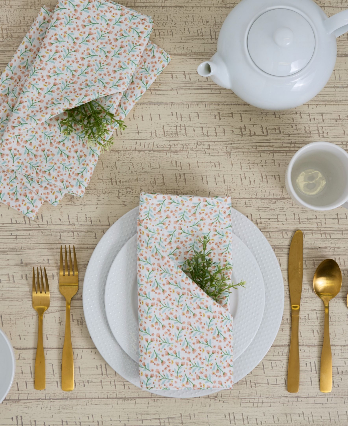 Design Imports Spring Blossom Printed Cotton Napkins, Set Of 4 In Off White