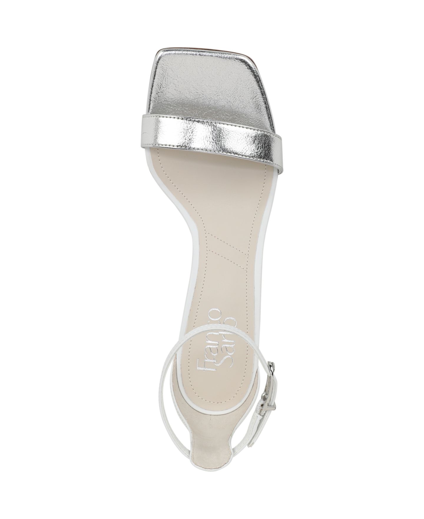 Женские сандалии Franco Sarto Sadie Open Square Toe Strappy Dress Sandals, цвет: Белый / Серебряная искусственная кожа — фото 4