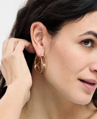 Style - Co Medium Hammered Openwork Hoop Earrings, 1.5