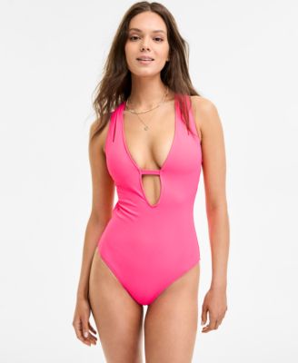 Becca - Women's Modern Edge Textured Plunging-Neck Swimsuit
