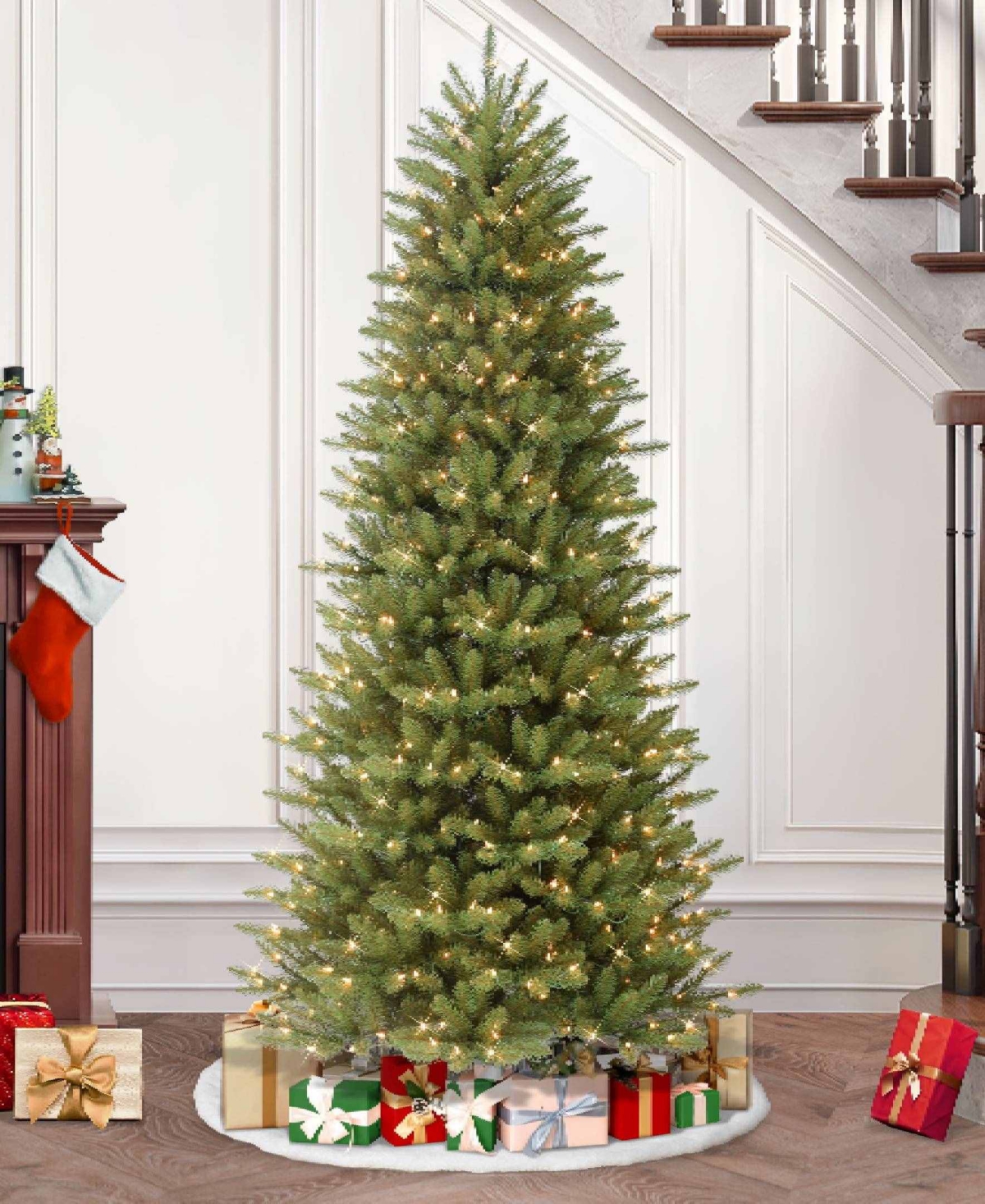 Puleo 6.5FT Pre-lit Slim Franklin Fir Artificial Christmas Tree