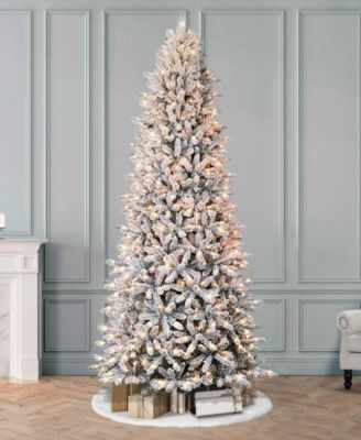 Puleo 9FT Pre-Lit Slim Flocked Franklin Fir Artificial Christmas Tree