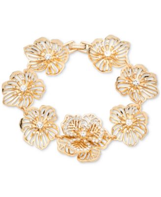 Marchesa Gold-Tone Crystal Flower Flex Bracelet