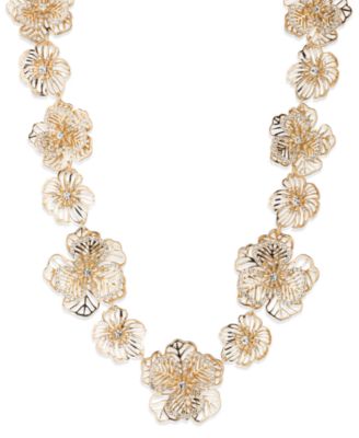 Marchesa Gold-Tone Crystal Openwork Flower Collar Necklace 16 3 extender 28690₽