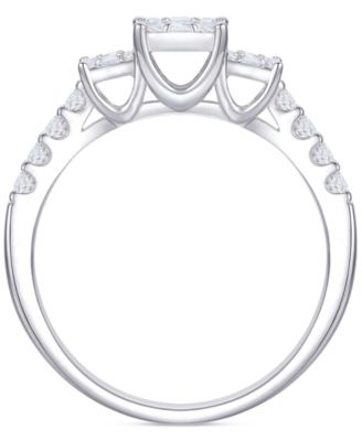 Diamond Emerald Shaped Cluster Three Stone Ring (1/2 ct. t.w.) in 14k White Gold