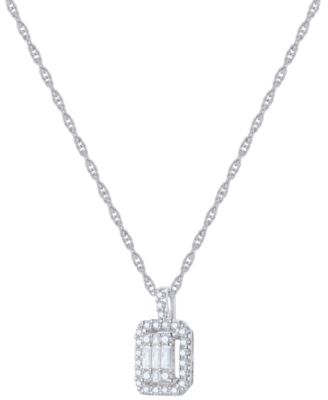 Diamond Emerald Shaped Halo Cluster 18" Pendant Necklace (1/3 ct. t.w.) in 14k White Gold