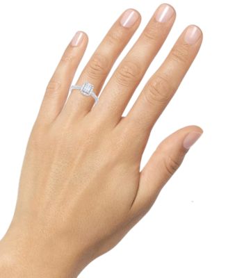 Diamond Emerald Shaped Halo Cluster Engagement Ring (3/8 ct. t.w.) in 14k White Gold