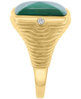 EFFY&reg; Men's Malachite & Diamond Accent Cushion Textured Ring in 14k Gold