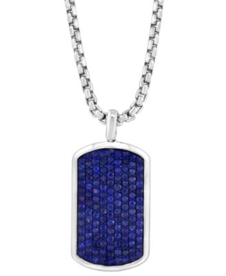 EFFY&reg; Men's Sapphire Pav&eacute; Dog Tag 20" Pendant Necklace (2-3/8 ct. t.w.) in Sterling Silver