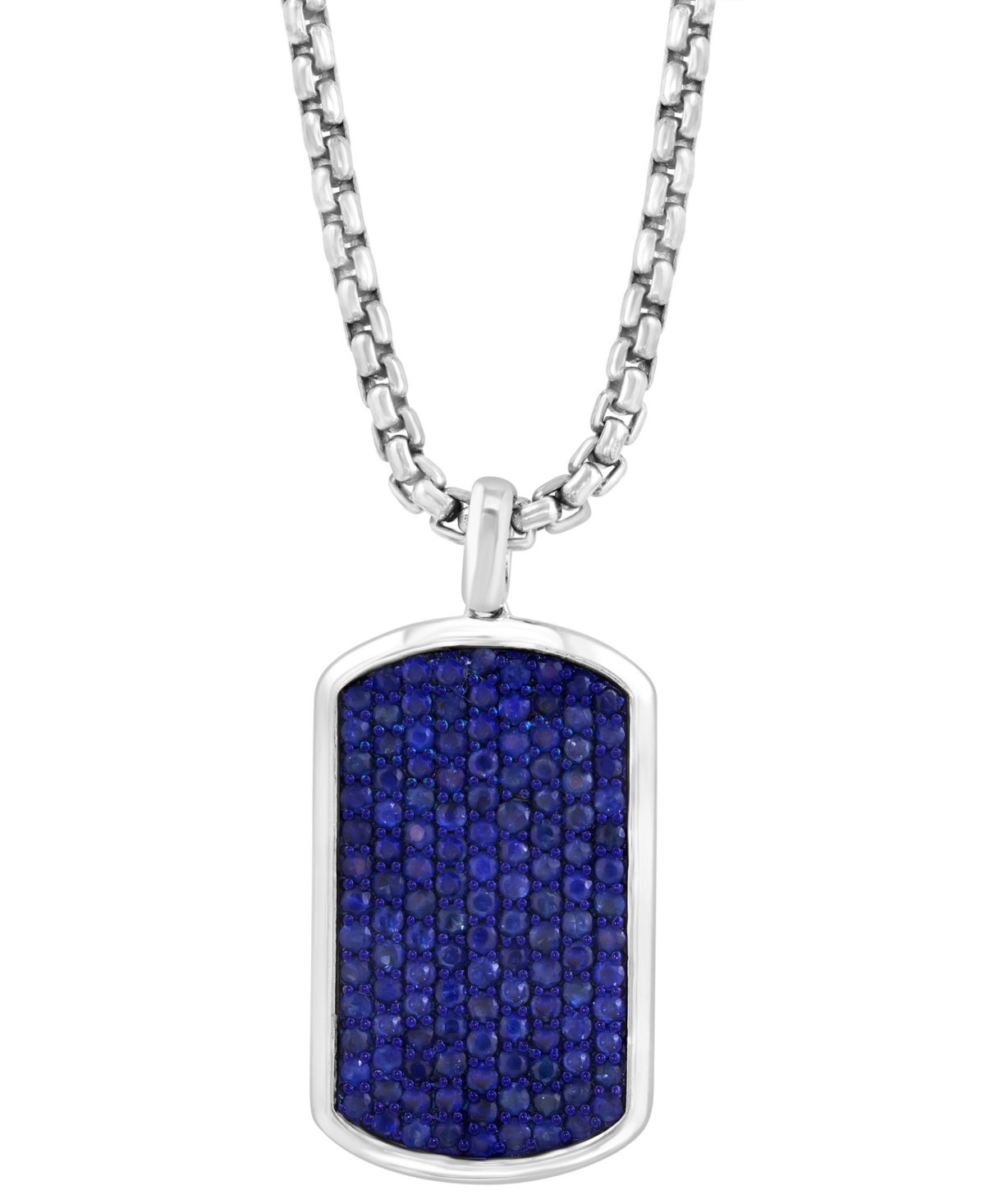 Effy Men's Sapphire Pave Dog Tag 20" Pendant Necklace (2-3/8 ct. t.w.) in Sterling Silver - Sapphire