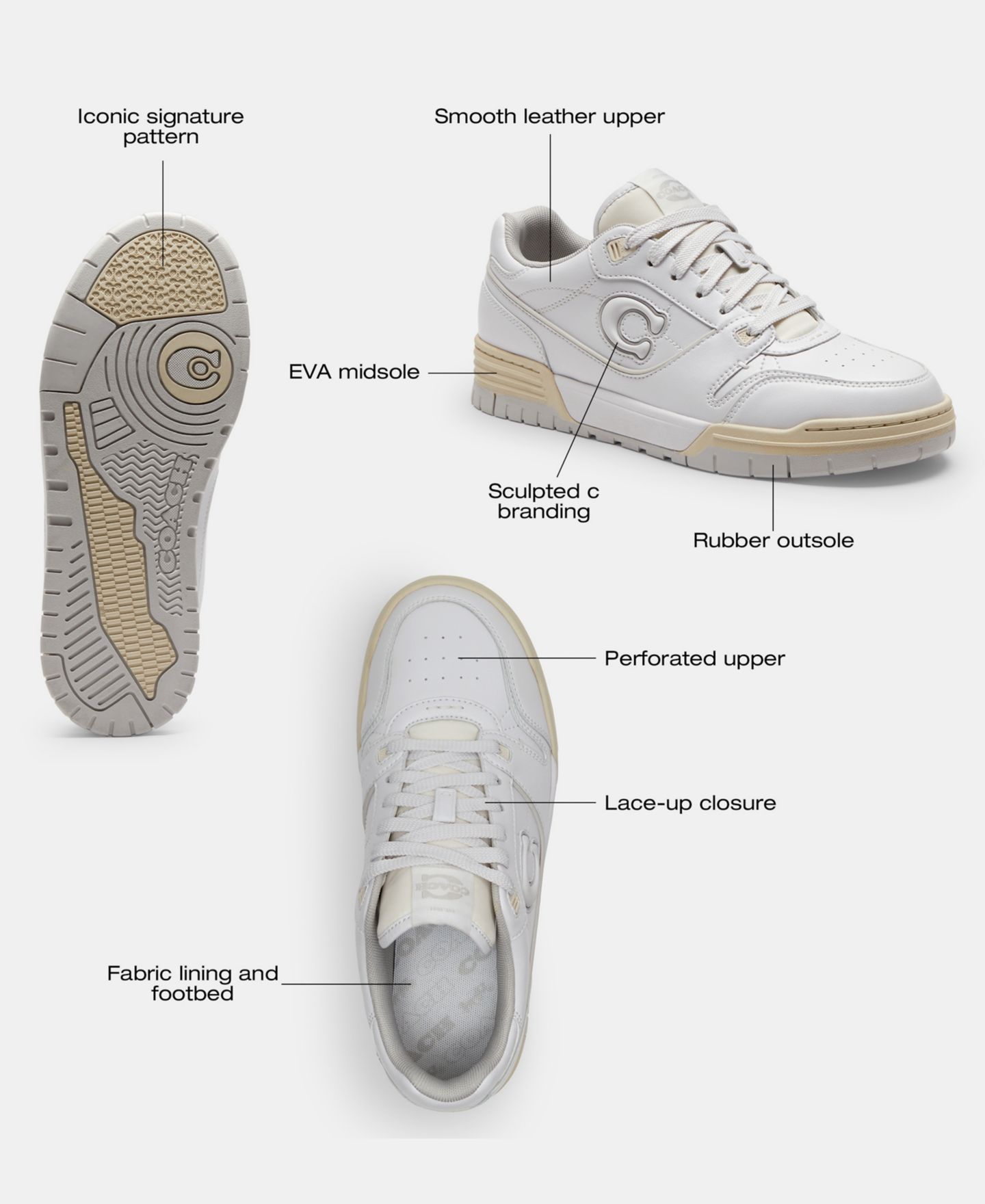 Женские кроссовки COACH SoHo Leather Lace-Up Casual, цвет: Коричневый разноцветный — фото 7