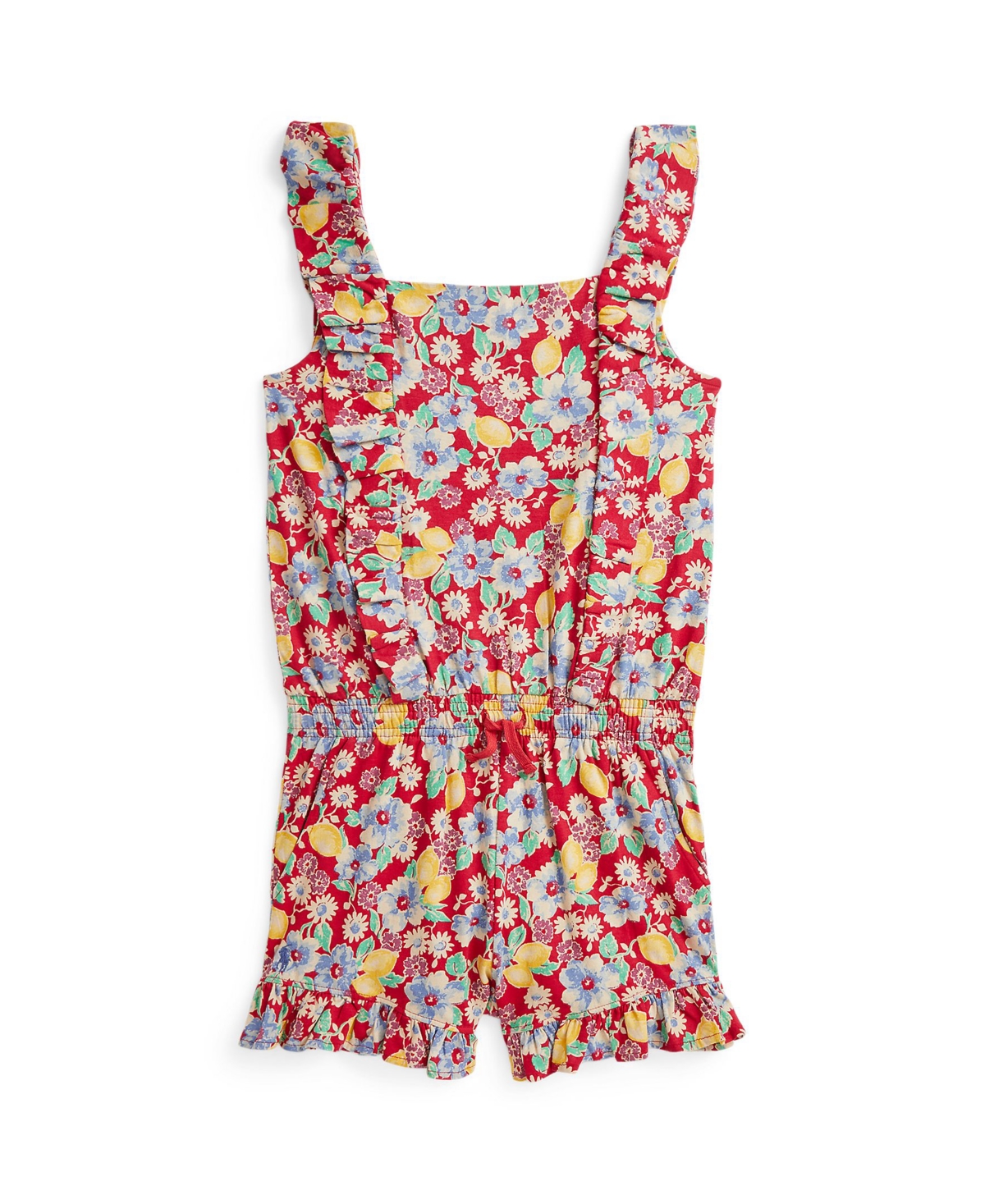 Polo Ralph Lauren Big Girls Floral Ruffled Jersey Romper In Red