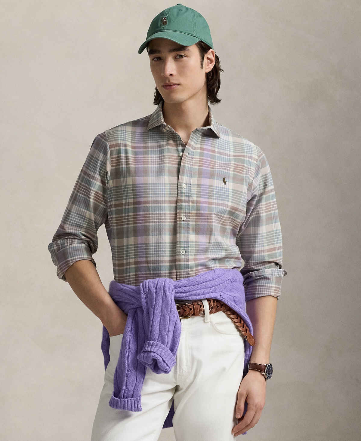 Polo Ralph Lauren Men's Classic-Fit Plaid Oxford Shirt - 6815 Khaki Green Multi