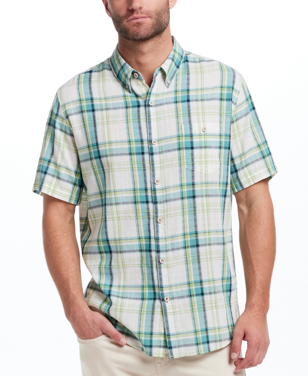 Men's Regular-Fit Textured Stripe Button-Down Shirt - Vista Blue