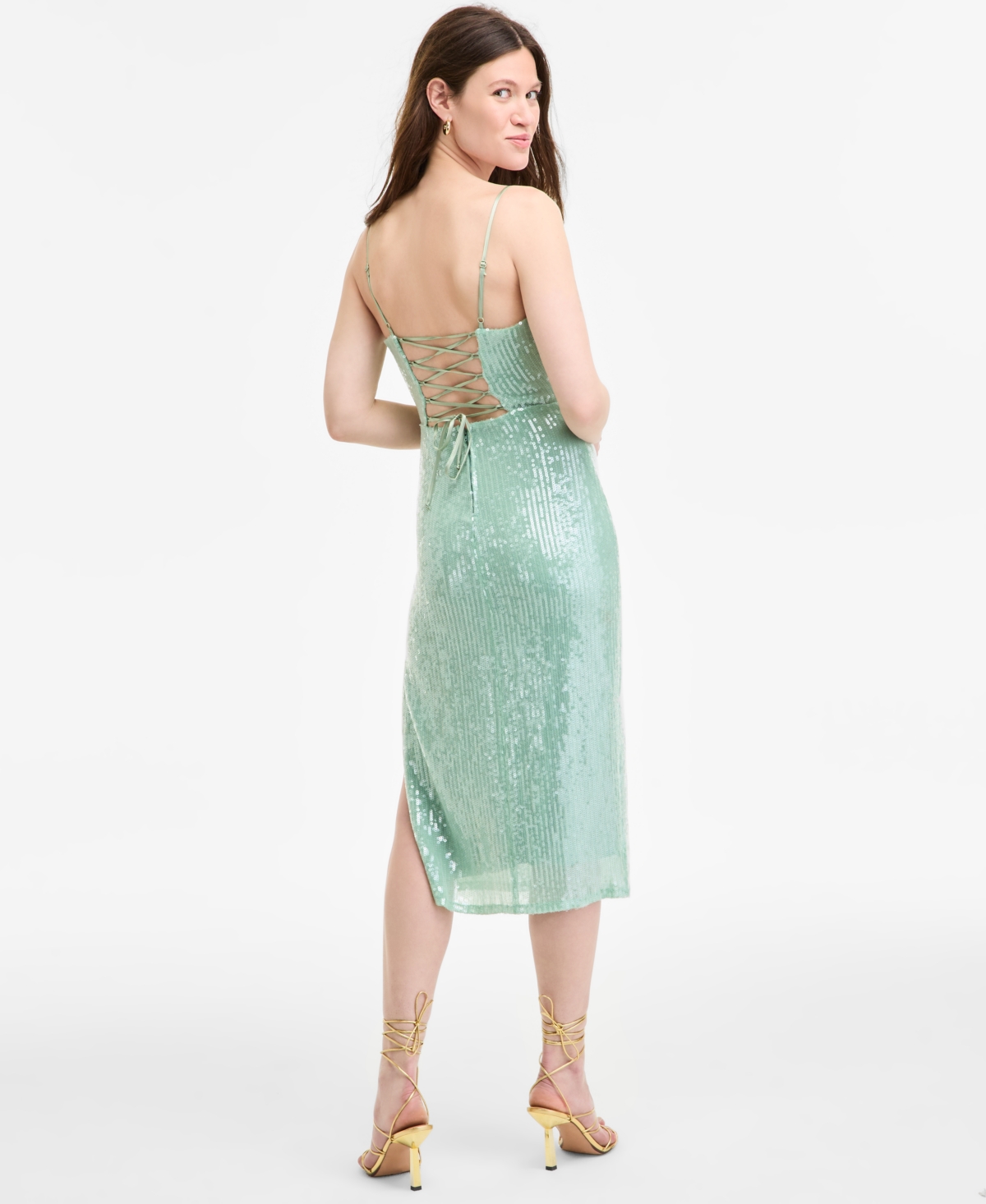 KATIA RAE WOMEN'S LACE-UP SEQUINNED MIDI DRESS 