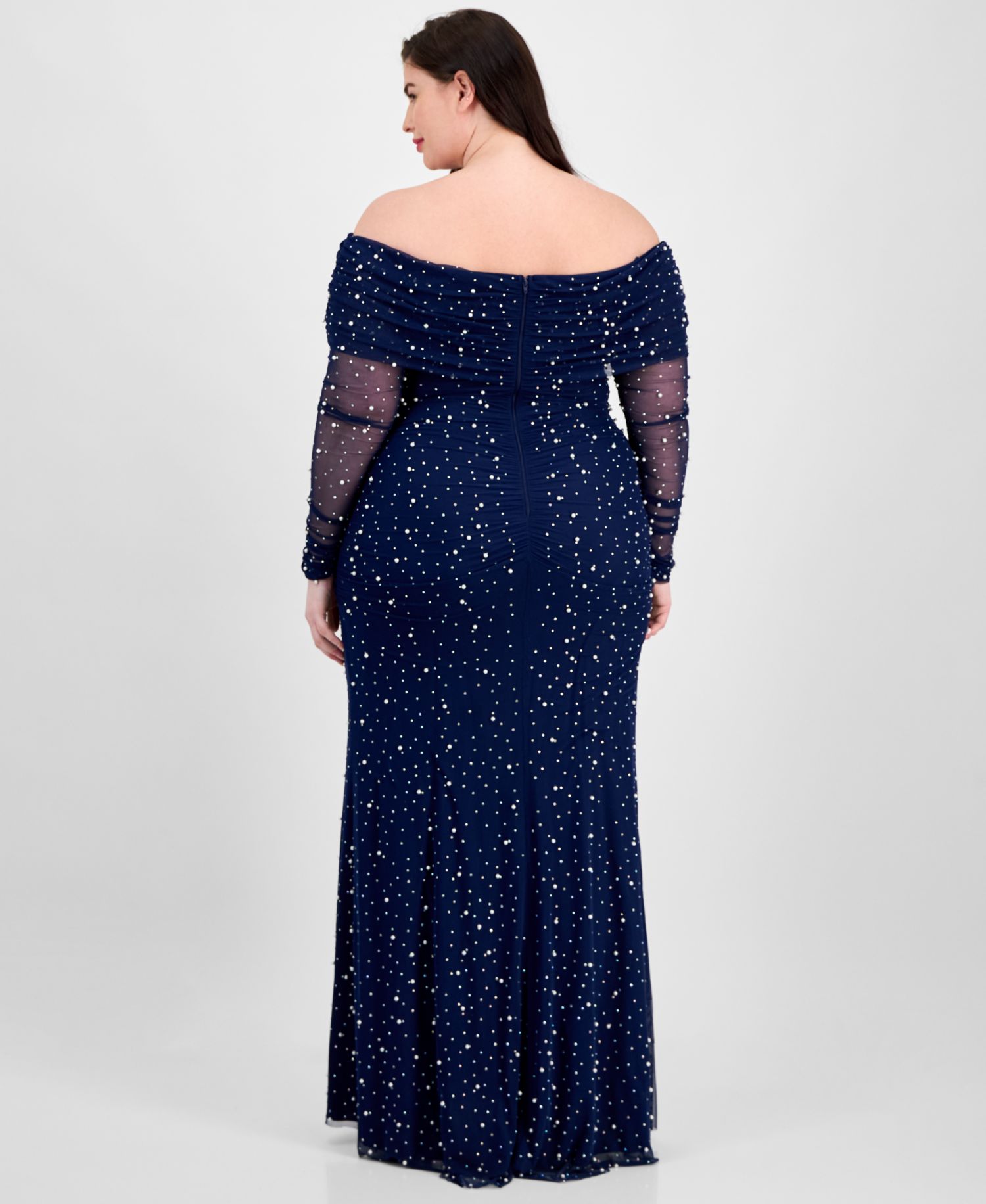 Trendy Plus Size Off-The-Shoulder Pearl Gown
