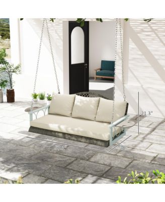 Wicker Porch Swing, Hanging Swing Bench with Cup Holder